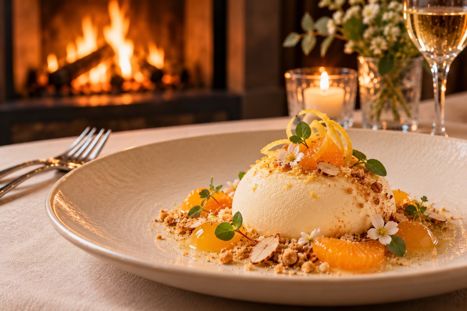Dessert del BLUE LUX con agrumi e mandorle